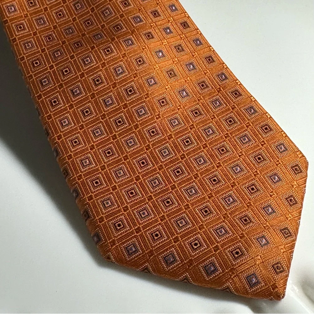 Black Brown 1826 Tie – Rich Pumpkin with Light Blue Squares- 100% Silk